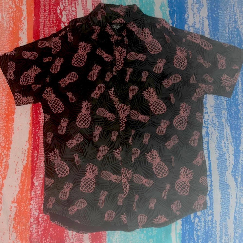 Mens pink pineapple button up size S